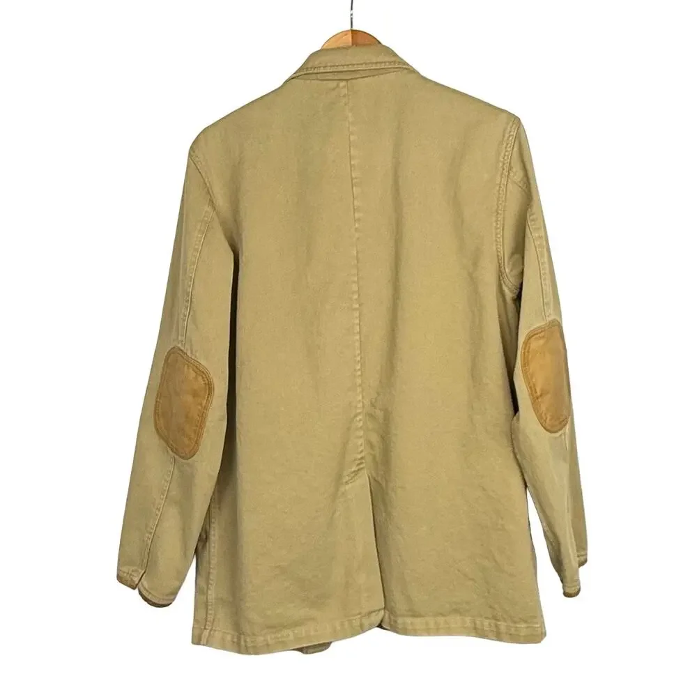 ORVIS Jacket Mens 42T Tan‎ Blazer Cotton Leather Trim Elbow Patch Safari Fishing